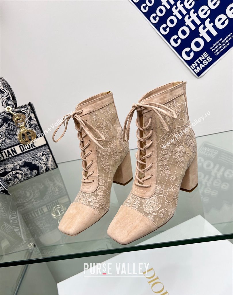 Dior Naughtily-D Ankle Boots 8cm in Transparent Mesh and Nude Suede Embroidered with Dior Roses Motif 2024 (MD-240106066)