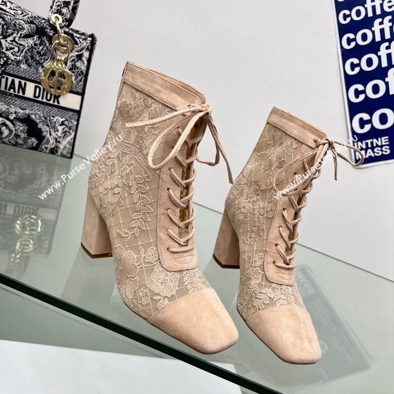 Dior Naughtily-D Ankle Boots 8cm in Transparent Mesh and Nude Suede Embroidered with Dior Roses Motif 2024 (MD-240106066)