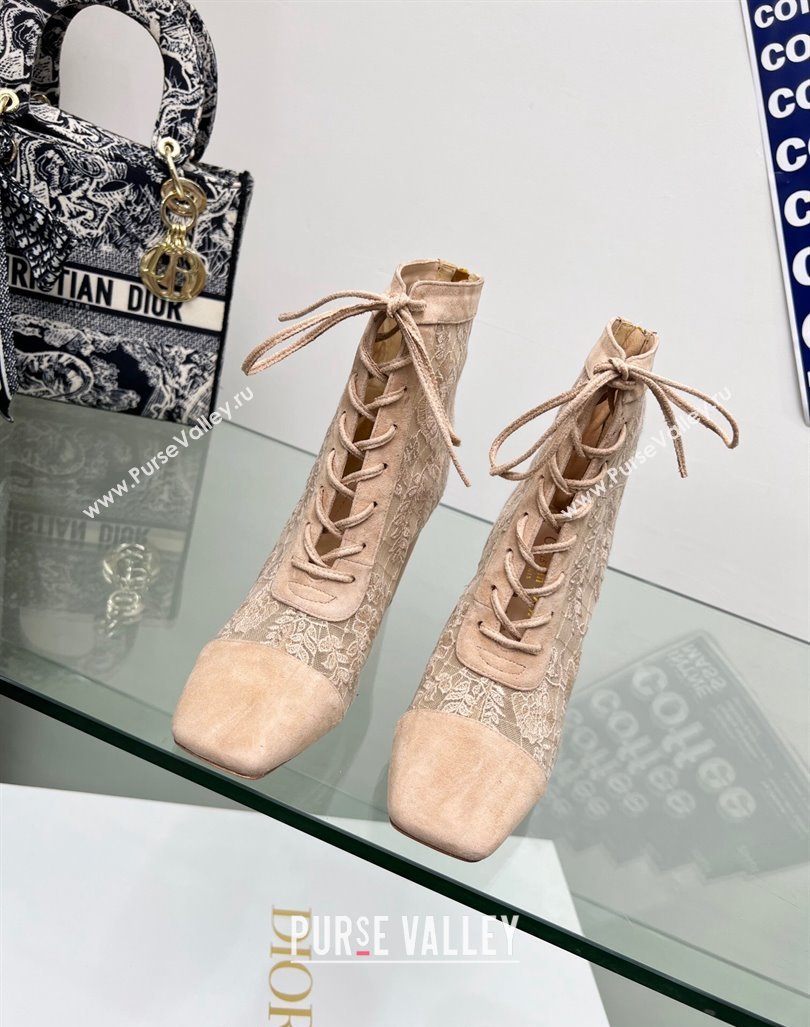 Dior Naughtily-D Ankle Boots 8cm in Transparent Mesh and Nude Suede Embroidered with Dior Roses Motif 2024 (MD-240106066)