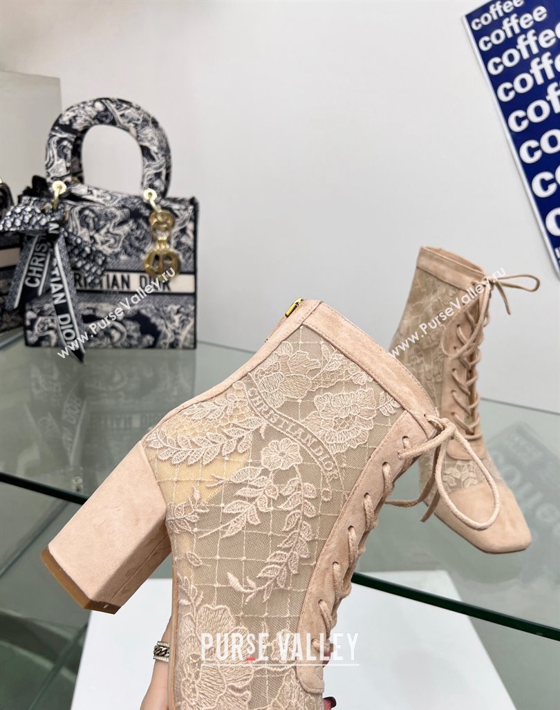 Dior Naughtily-D Ankle Boots 8cm in Transparent Mesh and Nude Suede Embroidered with Dior Roses Motif 2024 (MD-240106066)