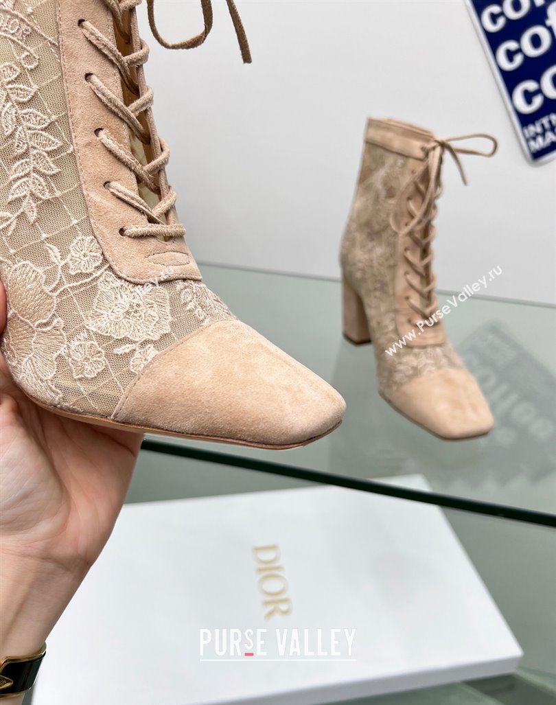 Dior Naughtily-D Ankle Boots 8cm in Transparent Mesh and Nude Suede Embroidered with Dior Roses Motif 2024 (MD-240106066)