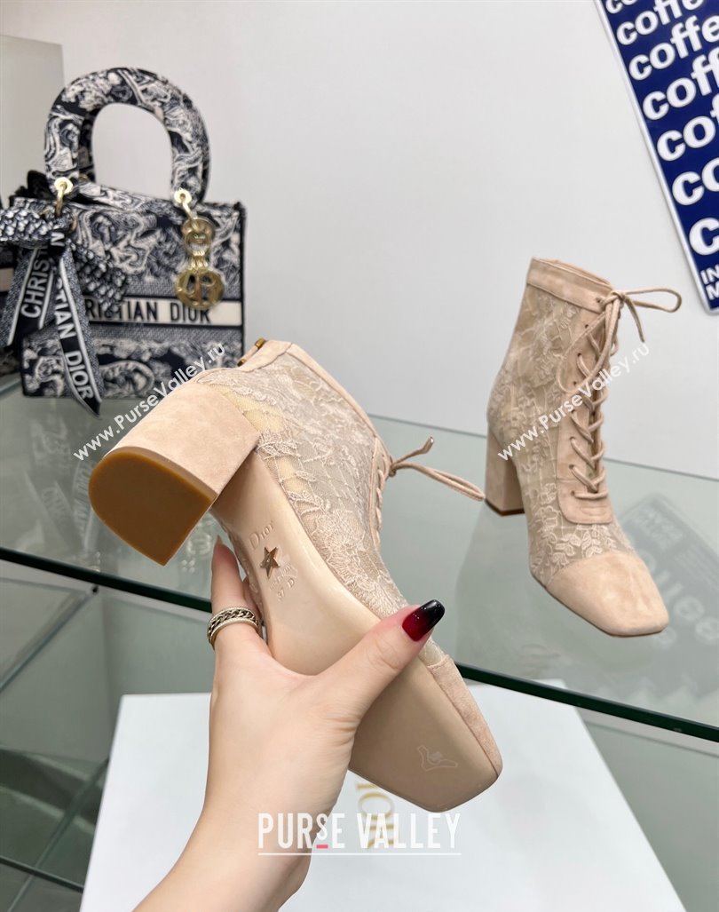 Dior Naughtily-D Ankle Boots 8cm in Transparent Mesh and Nude Suede Embroidered with Dior Roses Motif 2024 (MD-240106066)