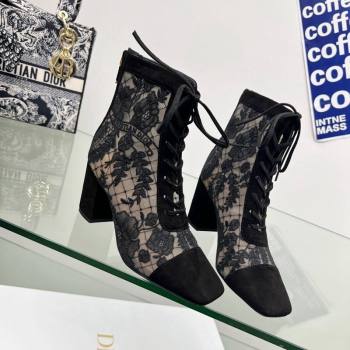 Dior Naughtily-D Ankle Boots 8cm in Transparent Mesh and Black Suede Embroidered with Dior Roses Motif 2024 (MD-240106067)