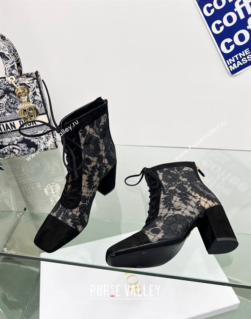 Dior Naughtily-D Ankle Boots 8cm in Transparent Mesh and Black Suede Embroidered with Dior Roses Motif 2024 (MD-240106067)