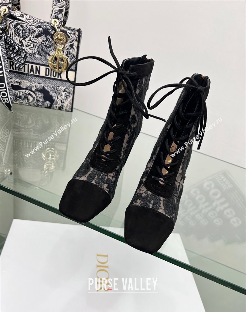 Dior Naughtily-D Ankle Boots 8cm in Transparent Mesh and Black Suede Embroidered with Dior Roses Motif 2024 (MD-240106067)