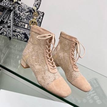 Dior Naughtily-D Ankle Boots 3.5cm in Transparent Mesh and Nude Suede Embroidered with Dior Roses Motif 2024 (MD-240106068)