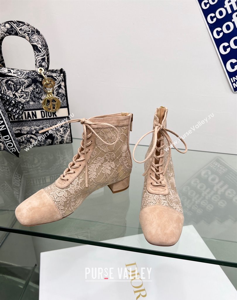 Dior Naughtily-D Ankle Boots 3.5cm in Transparent Mesh and Nude Suede Embroidered with Dior Roses Motif 2024 (MD-240106068)