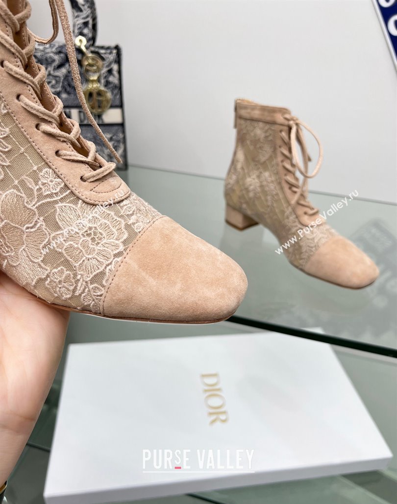 Dior Naughtily-D Ankle Boots 3.5cm in Transparent Mesh and Nude Suede Embroidered with Dior Roses Motif 2024 (MD-240106068)