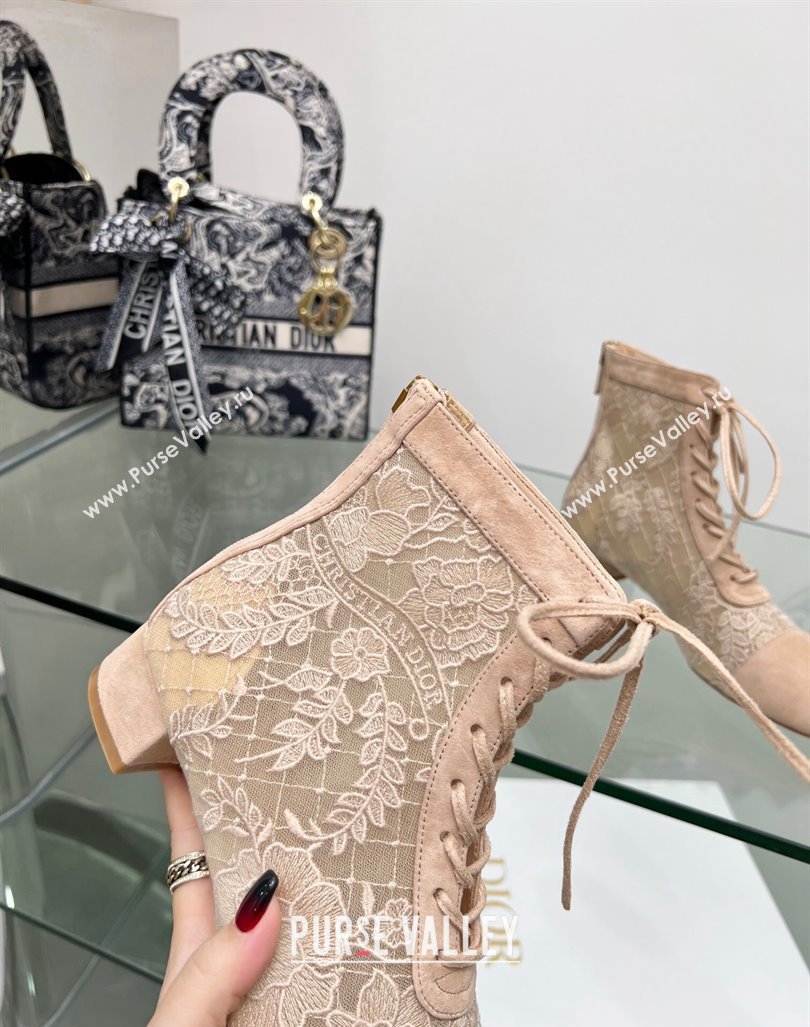 Dior Naughtily-D Ankle Boots 3.5cm in Transparent Mesh and Nude Suede Embroidered with Dior Roses Motif 2024 (MD-240106068)