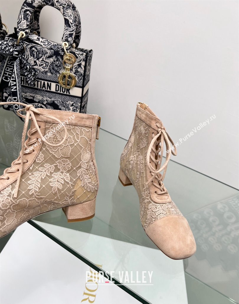 Dior Naughtily-D Ankle Boots 3.5cm in Transparent Mesh and Nude Suede Embroidered with Dior Roses Motif 2024 (MD-240106068)