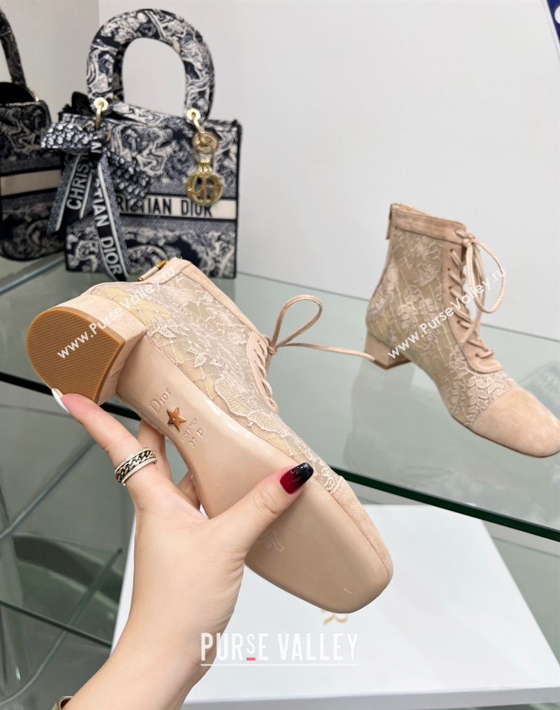 Dior Naughtily-D Ankle Boots 3.5cm in Transparent Mesh and Nude Suede Embroidered with Dior Roses Motif 2024 (MD-240106068)