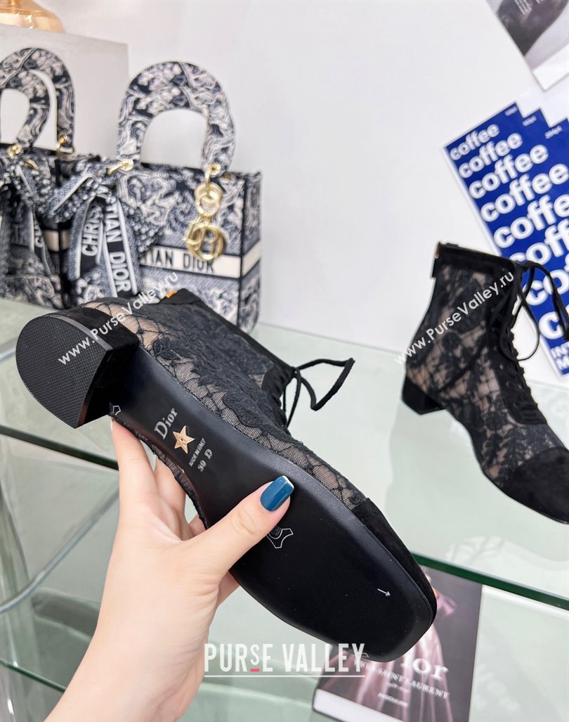 Dior Naughtily-D Ankle Boots 3.5cm in Transparent Mesh and Black Suede Embroidered with Dior Roses Motif 2024 (MD-240106069)
