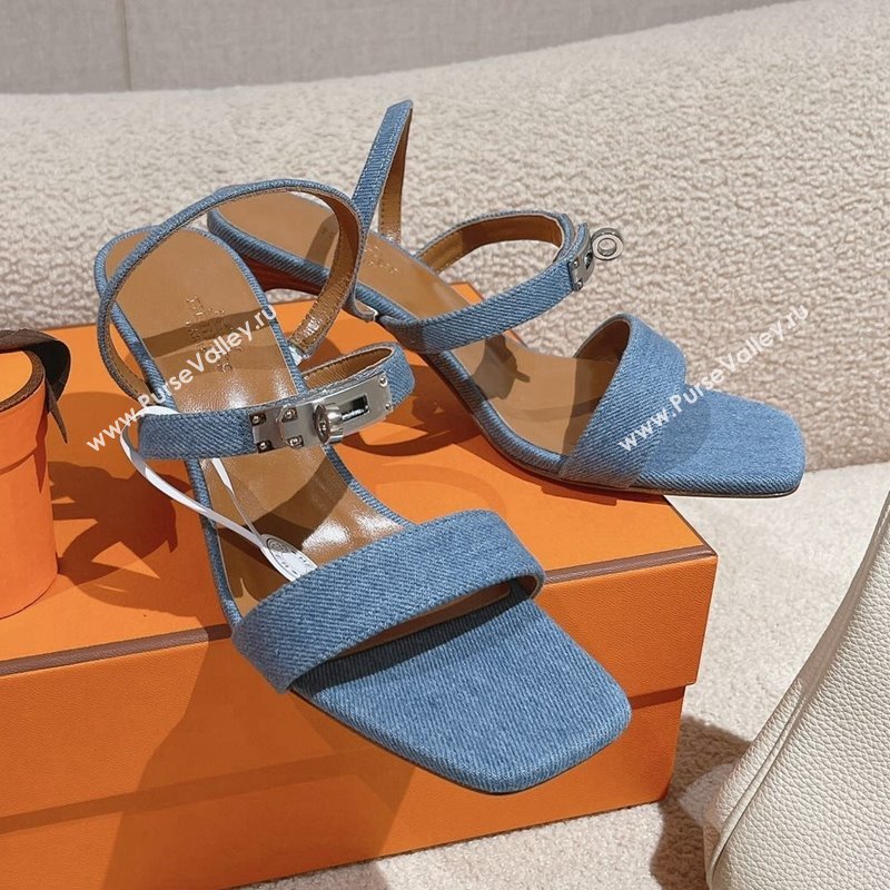 Hermes Glamour Denim Heel Sandals 7.5cm Blue 2024 (MD-240104028)