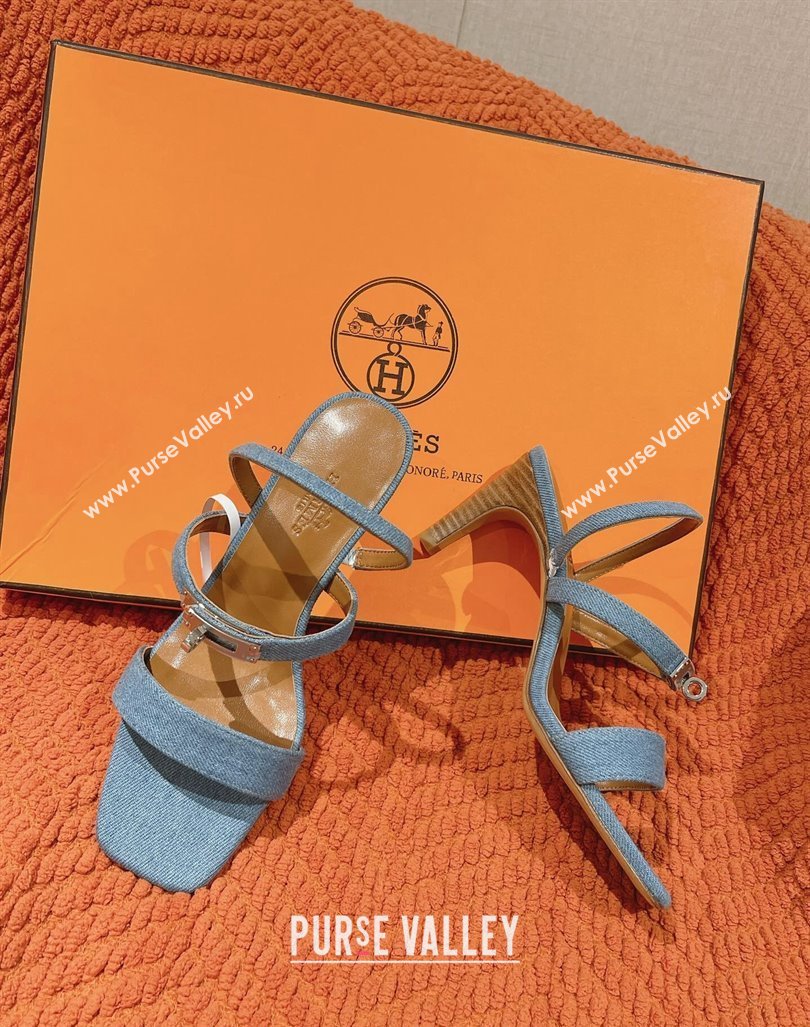 Hermes Glamour Denim Heel Sandals 7.5cm Blue 2024 (MD-240104028)