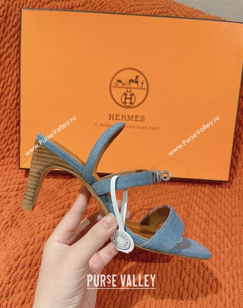 Hermes Glamour Denim Heel Sandals 7.5cm Blue 2024 (MD-240104028)