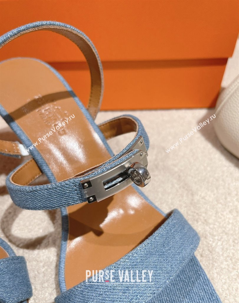 Hermes Glamour Denim Heel Sandals 7.5cm Blue 2024 (MD-240104028)