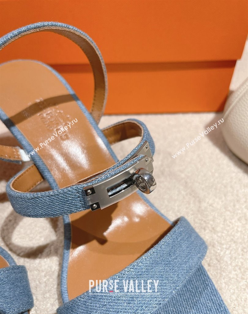 Hermes Glamour Denim Heel Sandals 7.5cm Blue 2024 (MD-240104028)