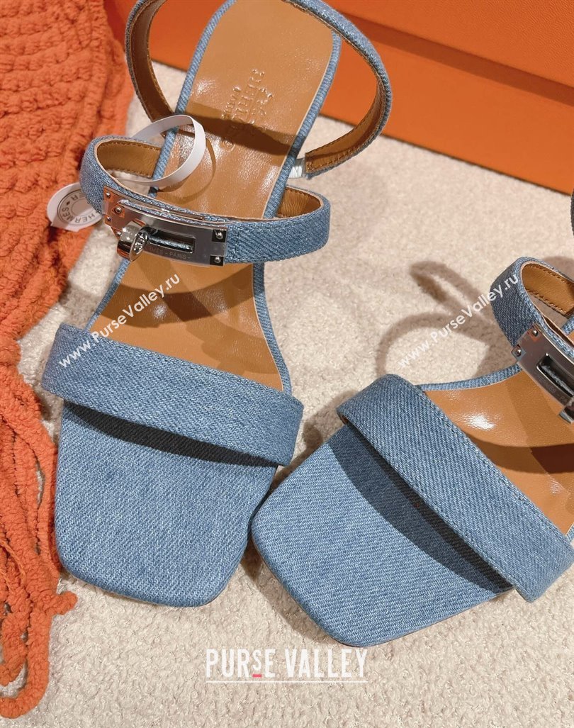 Hermes Glamour Denim Heel Sandals 7.5cm Blue 2024 (MD-240104028)