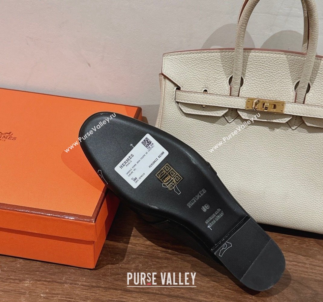 Hermes Oz Flat Mules in Calfskin with Fringe Black Leather 2024 0104 (MD-240104034)