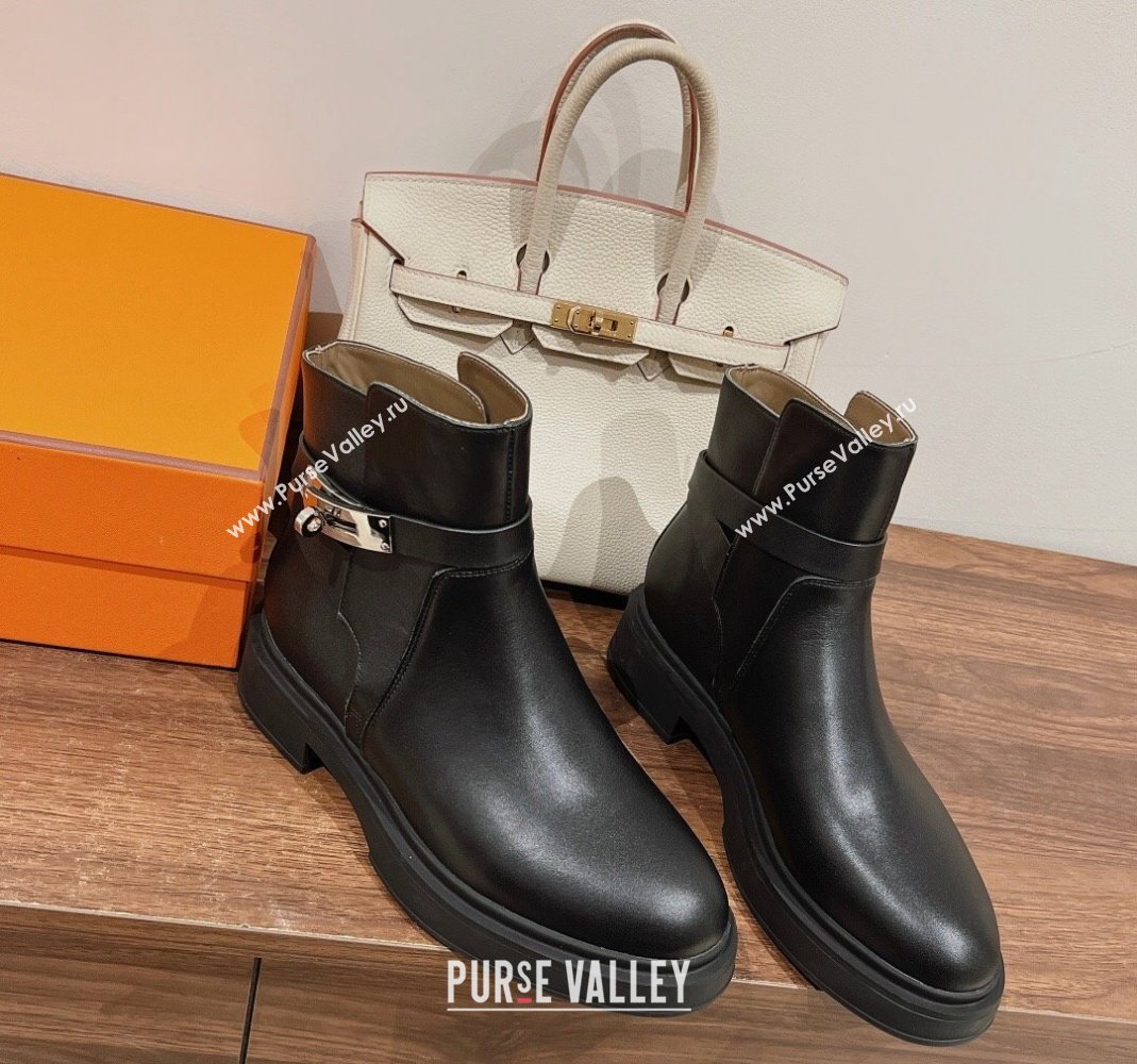 Hermes Veo Ankle Boots in Calfskin with Kelly Buckle Black 2024 (XC-240104067)