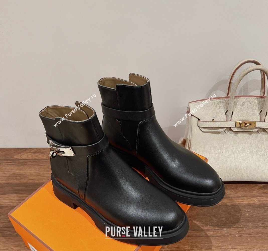 Hermes Veo Ankle Boots in Calfskin with Kelly Buckle Black 2024 (XC-240104067)