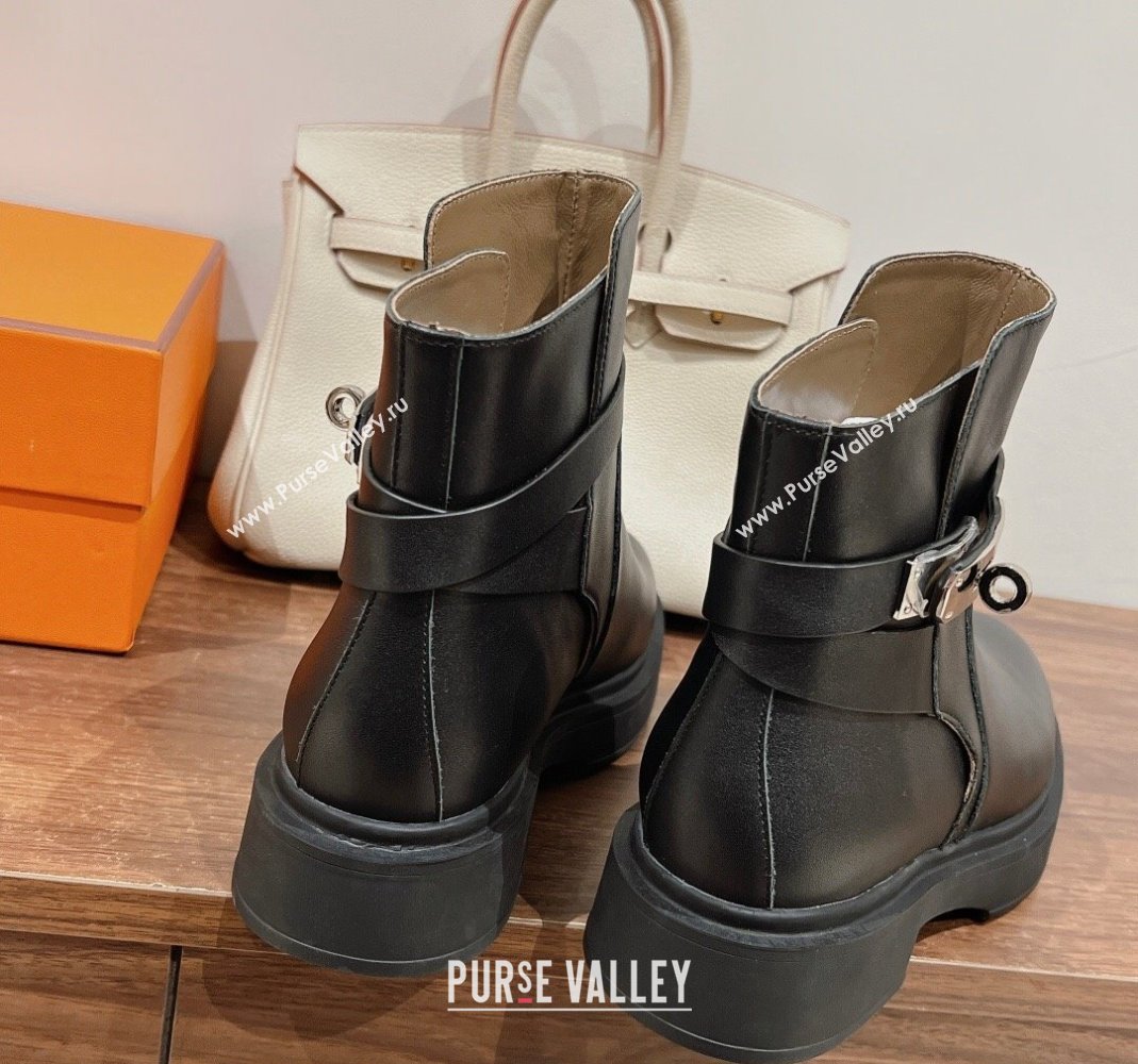 Hermes Veo Ankle Boots in Calfskin with Kelly Buckle Black 2024 (XC-240104067)