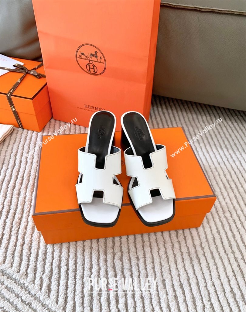 Hermes Helia Heel Slide Sandals 6cm in Calfskin White 2024 (MD-240104075)