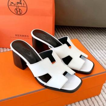 Hermes Helia Heel Slide Sandals 6cm in Calfskin White 2024 (MD-240104075)