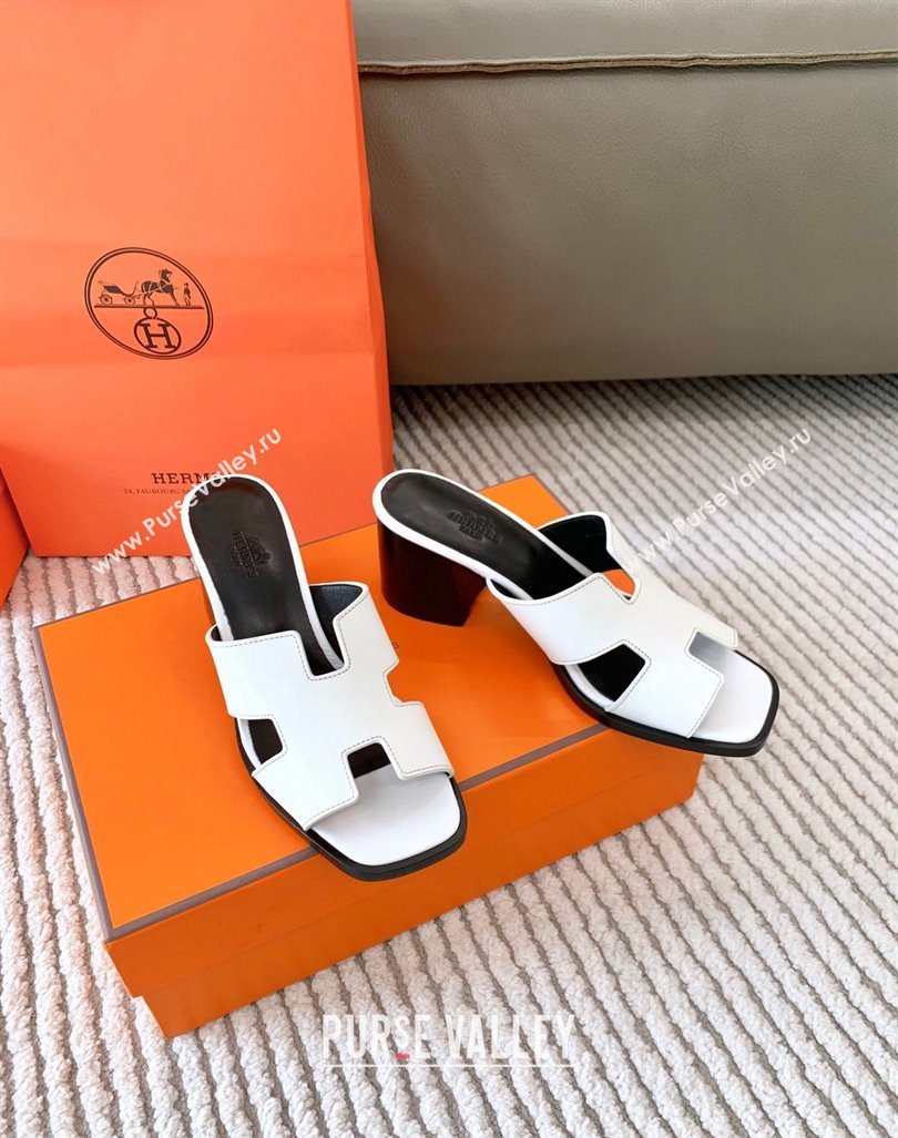 Hermes Helia Heel Slide Sandals 6cm in Calfskin White 2024 (MD-240104075)