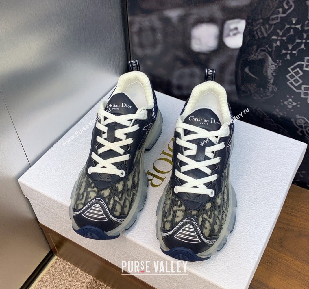 Dior Vibe Sneakers in Deep Blue Dior Oblique Technical Fabric and Transparent Rubber 2024 (MD-240106018)