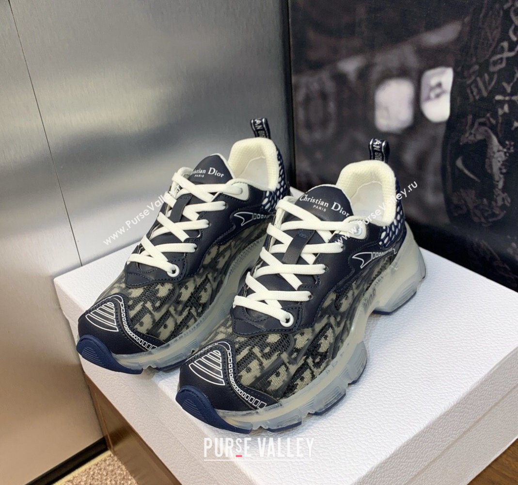 Dior Vibe Sneakers in Deep Blue Dior Oblique Technical Fabric and Transparent Rubber 2024 (MD-240106018)