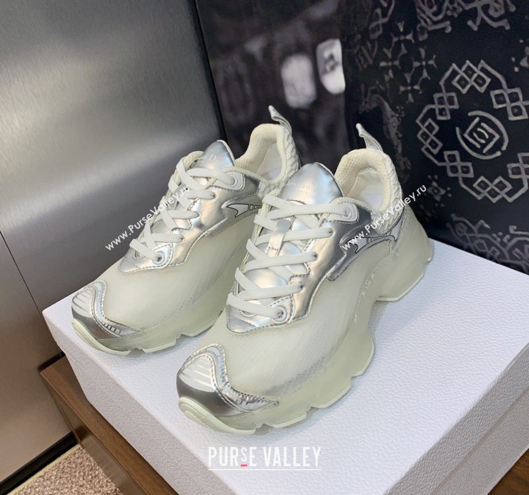 Dior Vibe Sneakers in Silver Leather and Transparent Rubber 2024 (MD-240106022)