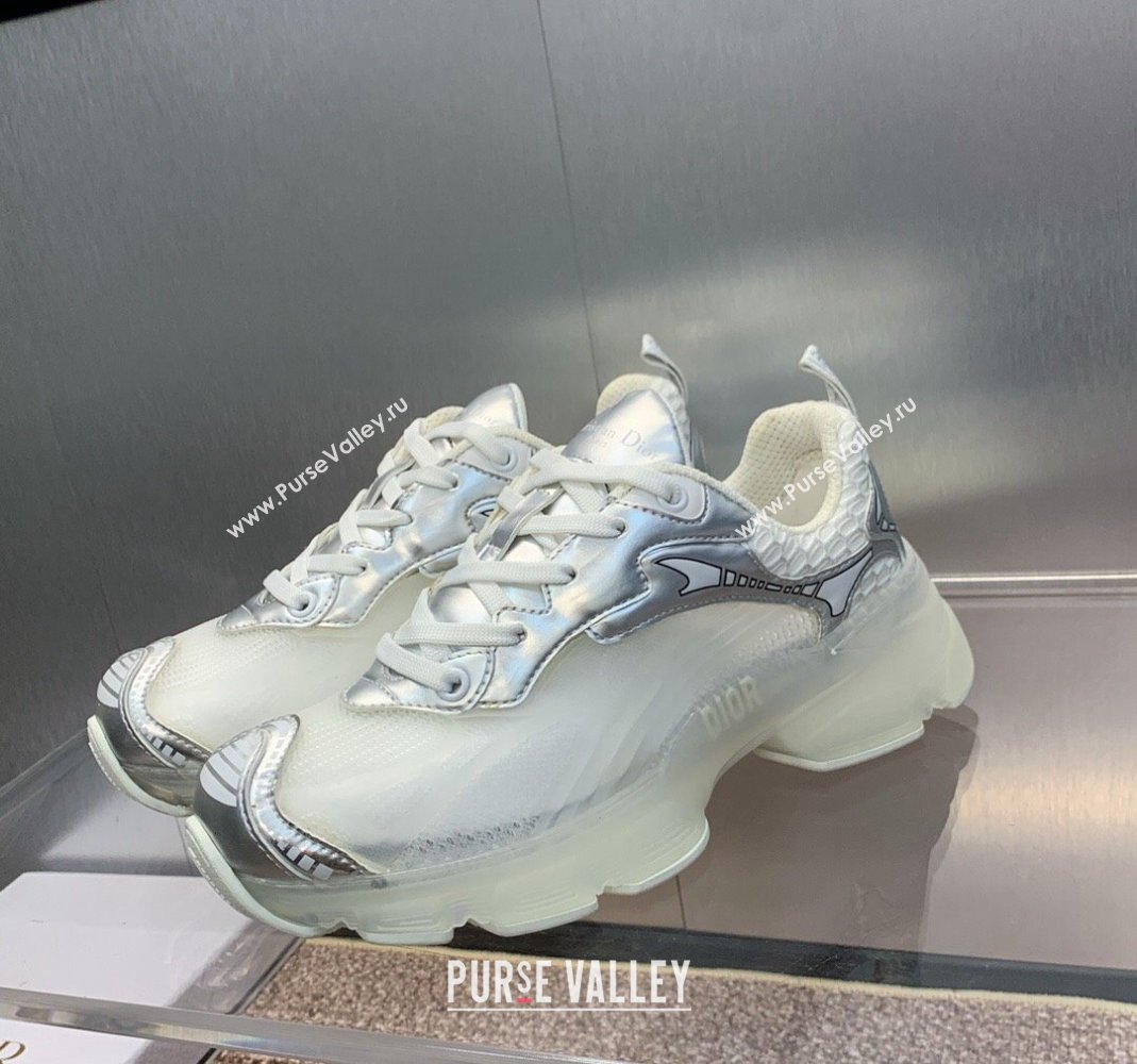 Dior Vibe Sneakers in Silver Leather and Transparent Rubber 2024 (MD-240106022)