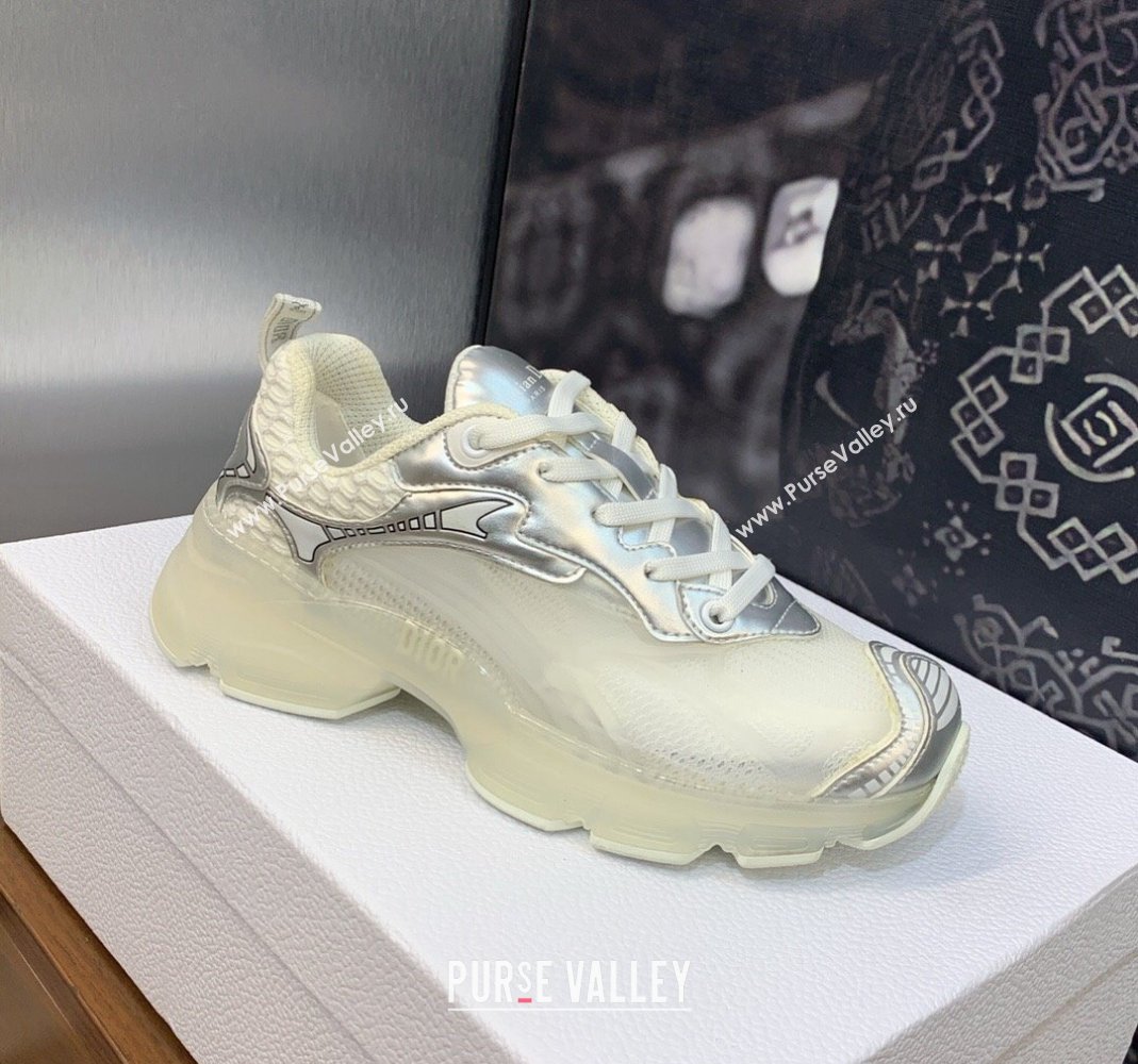 Dior Vibe Sneakers in Silver Leather and Transparent Rubber 2024 (MD-240106022)