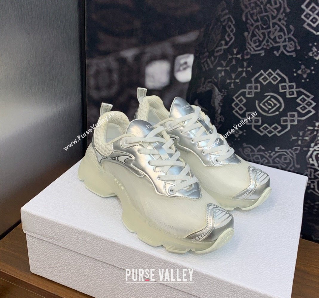 Dior Vibe Sneakers in Silver Leather and Transparent Rubber 2024 (MD-240106022)