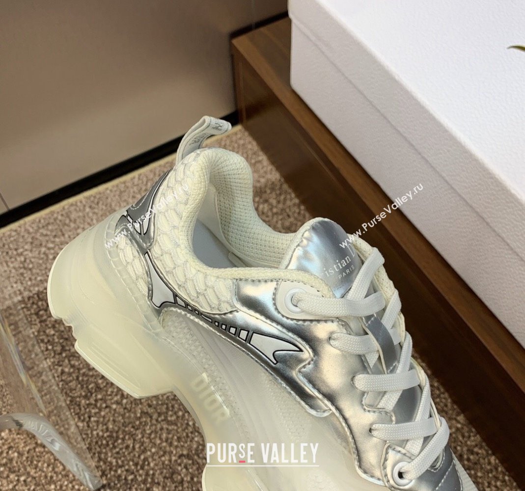 Dior Vibe Sneakers in Silver Leather and Transparent Rubber 2024 (MD-240106022)