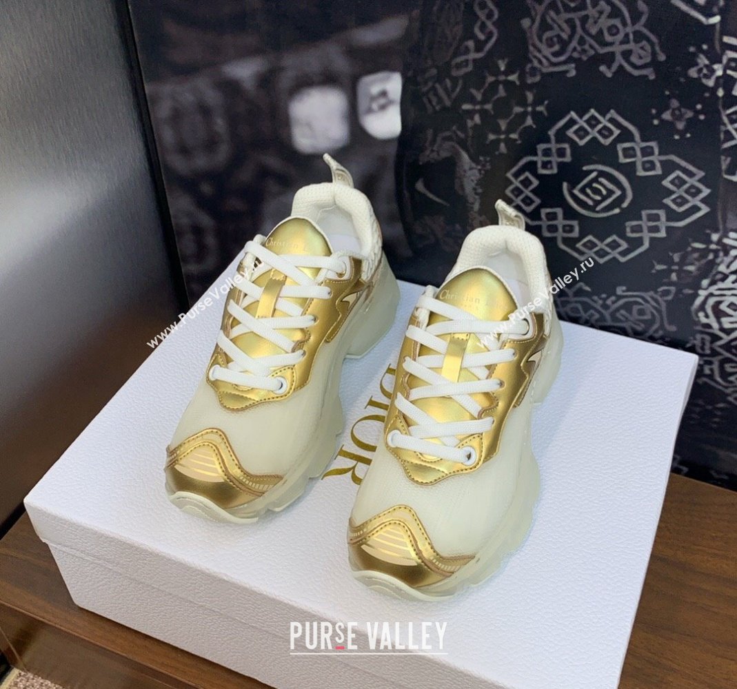 Dior Vibe Sneakers in Gold Leather and Transparent Rubber 2024 (MD-240106021)