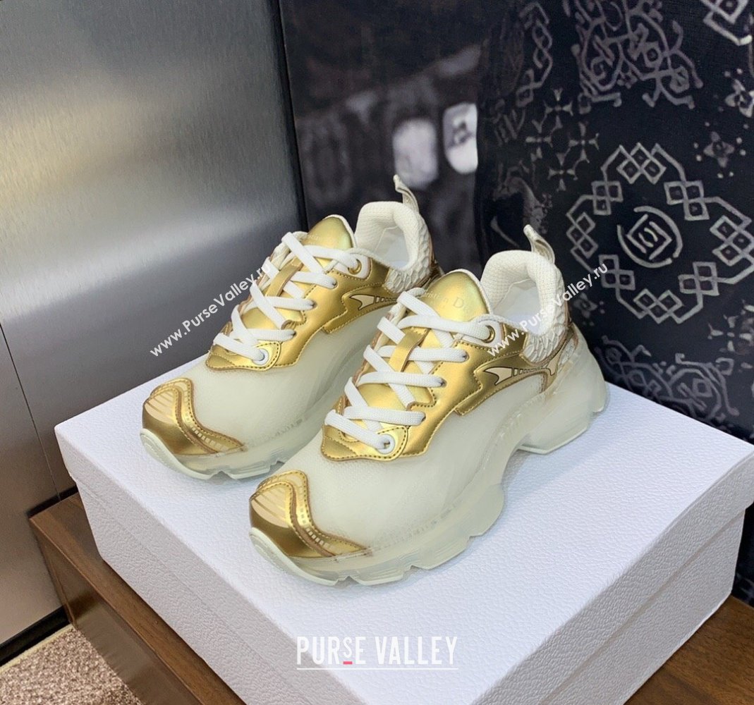 Dior Vibe Sneakers in Gold Leather and Transparent Rubber 2024 (MD-240106021)