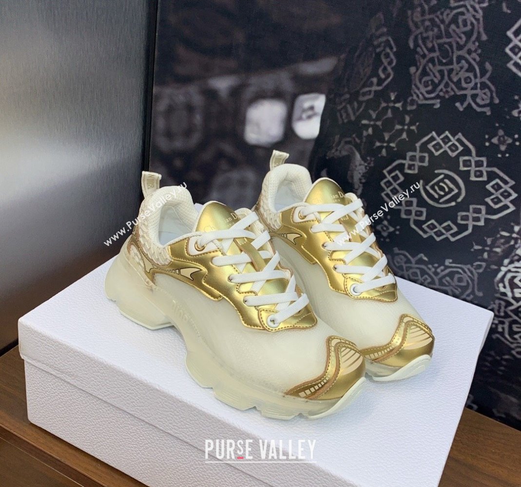 Dior Vibe Sneakers in Gold Leather and Transparent Rubber 2024 (MD-240106021)