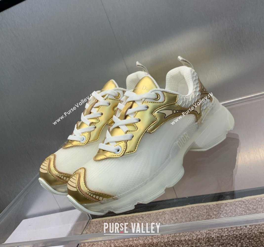 Dior Vibe Sneakers in Gold Leather and Transparent Rubber 2024 (MD-240106021)