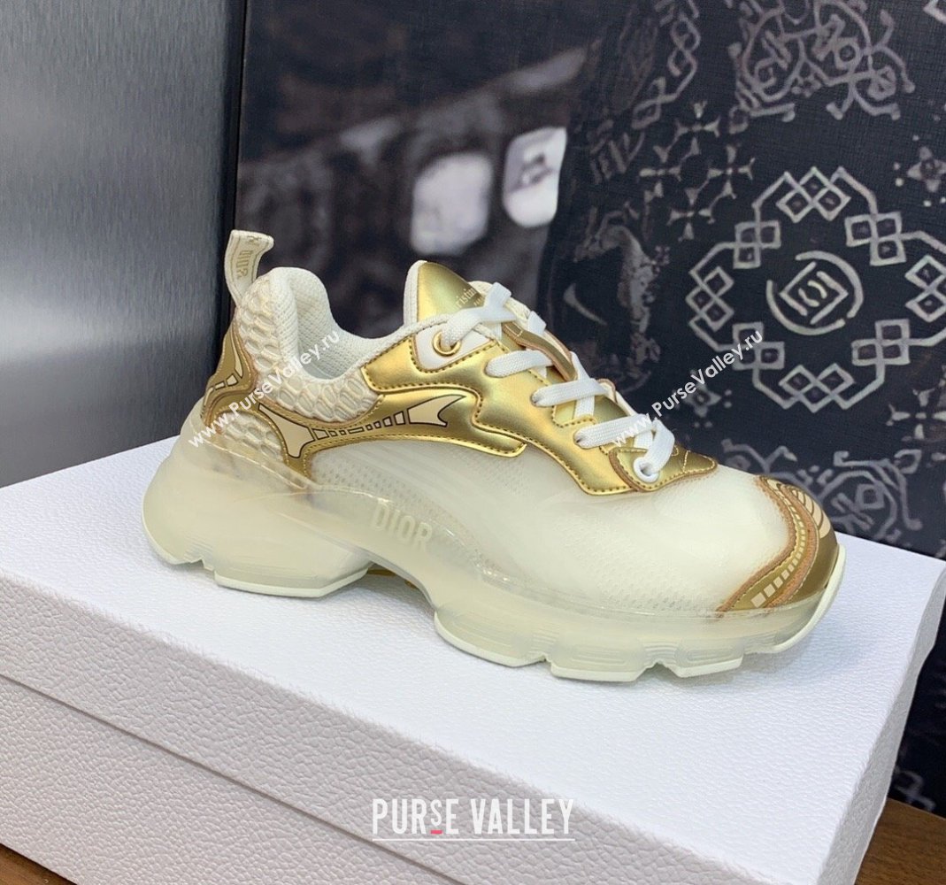 Dior Vibe Sneakers in Gold Leather and Transparent Rubber 2024 (MD-240106021)