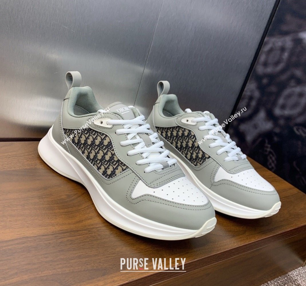 Dior Mens B25 Runner Sneakers in Grey Smooth Calfskin and Dior Oblique Jacquard 2024 (MD-240106023)