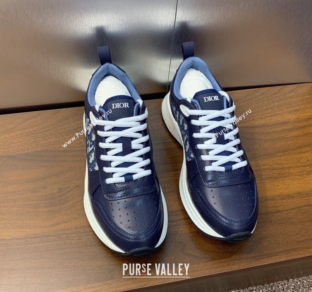 Dior Mens B25 Runner Sneakers in Blue Smooth Calfskin and Dior Oblique Jacquard 2024 (MD-240106025)