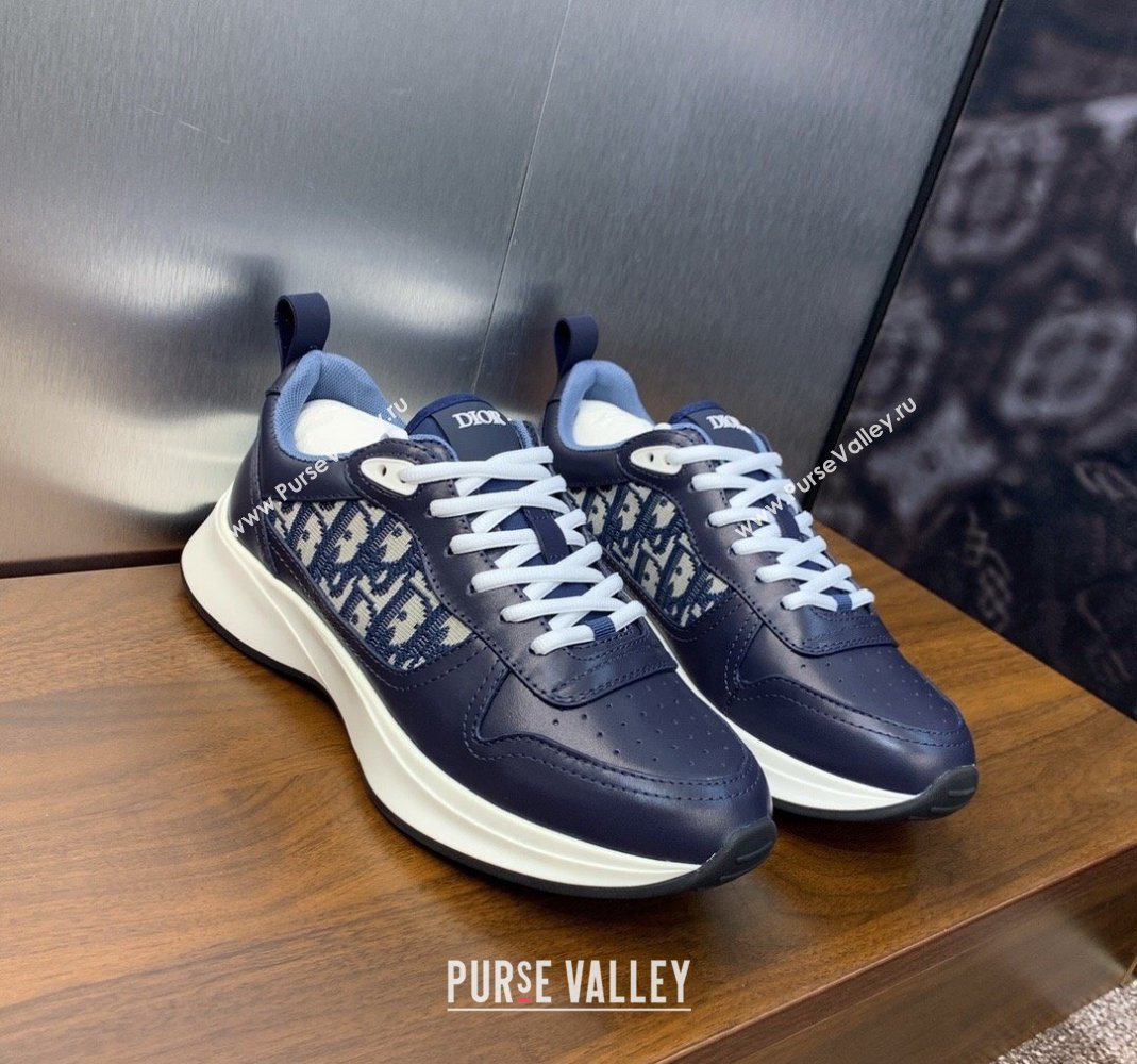 Dior Mens B25 Runner Sneakers in Blue Smooth Calfskin and Dior Oblique Jacquard 2024 (MD-240106025)