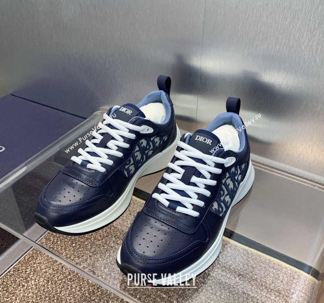 Dior Mens B25 Runner Sneakers in Blue Smooth Calfskin and Dior Oblique Jacquard 2024 (MD-240106025)