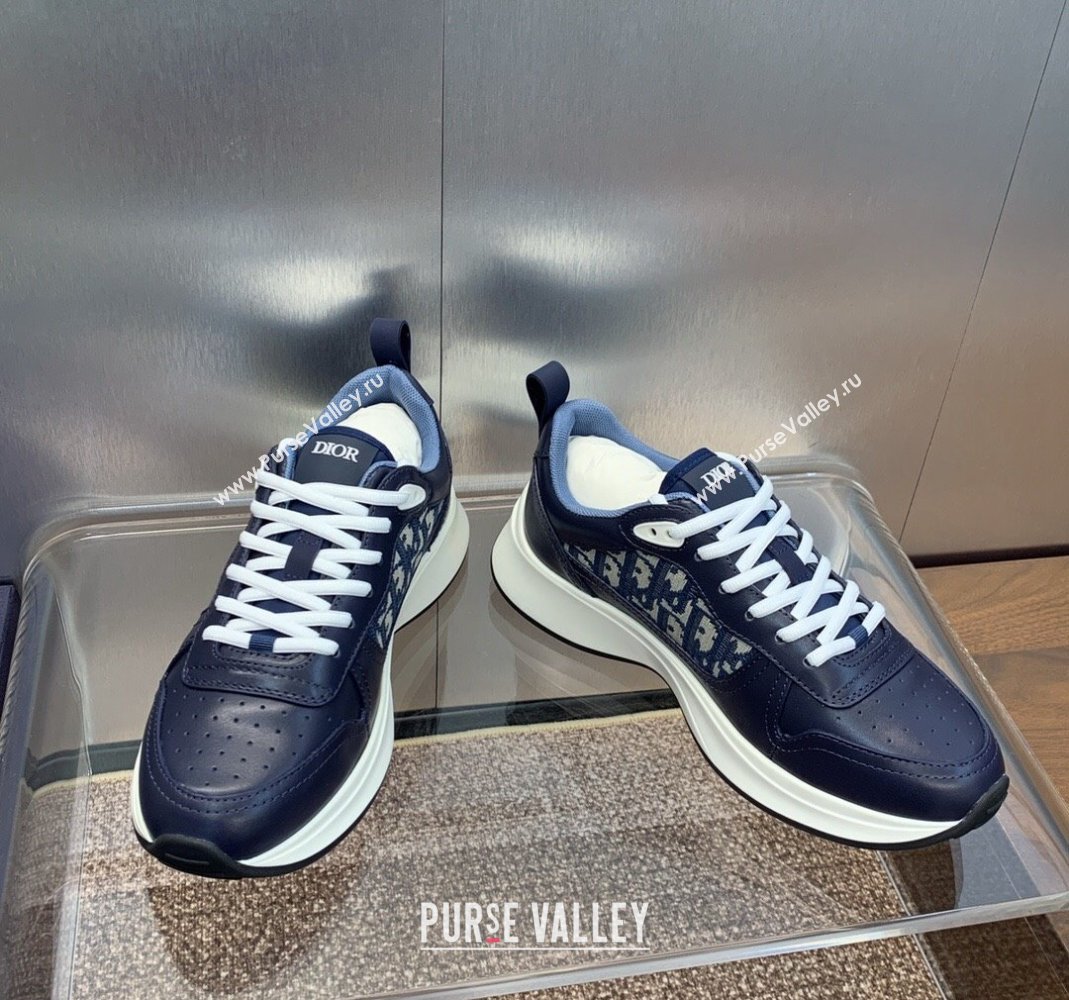 Dior Mens B25 Runner Sneakers in Blue Smooth Calfskin and Dior Oblique Jacquard 2024 (MD-240106025)