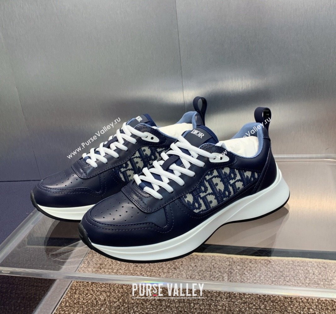 Dior Mens B25 Runner Sneakers in Blue Smooth Calfskin and Dior Oblique Jacquard 2024 (MD-240106025)