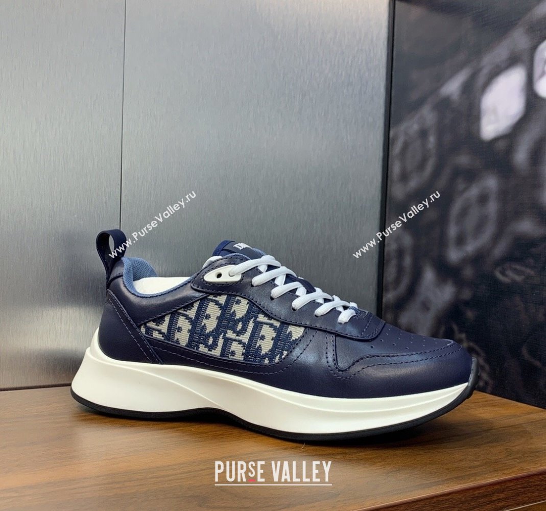 Dior Mens B25 Runner Sneakers in Blue Smooth Calfskin and Dior Oblique Jacquard 2024 (MD-240106025)