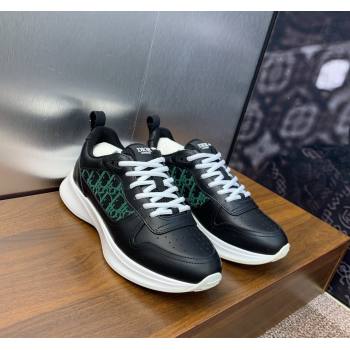 Dior Mens B25 Runner Sneakers in Smooth Calfskin and Dior Oblique Jacquard Black/Green 2024 (MD-240106026)