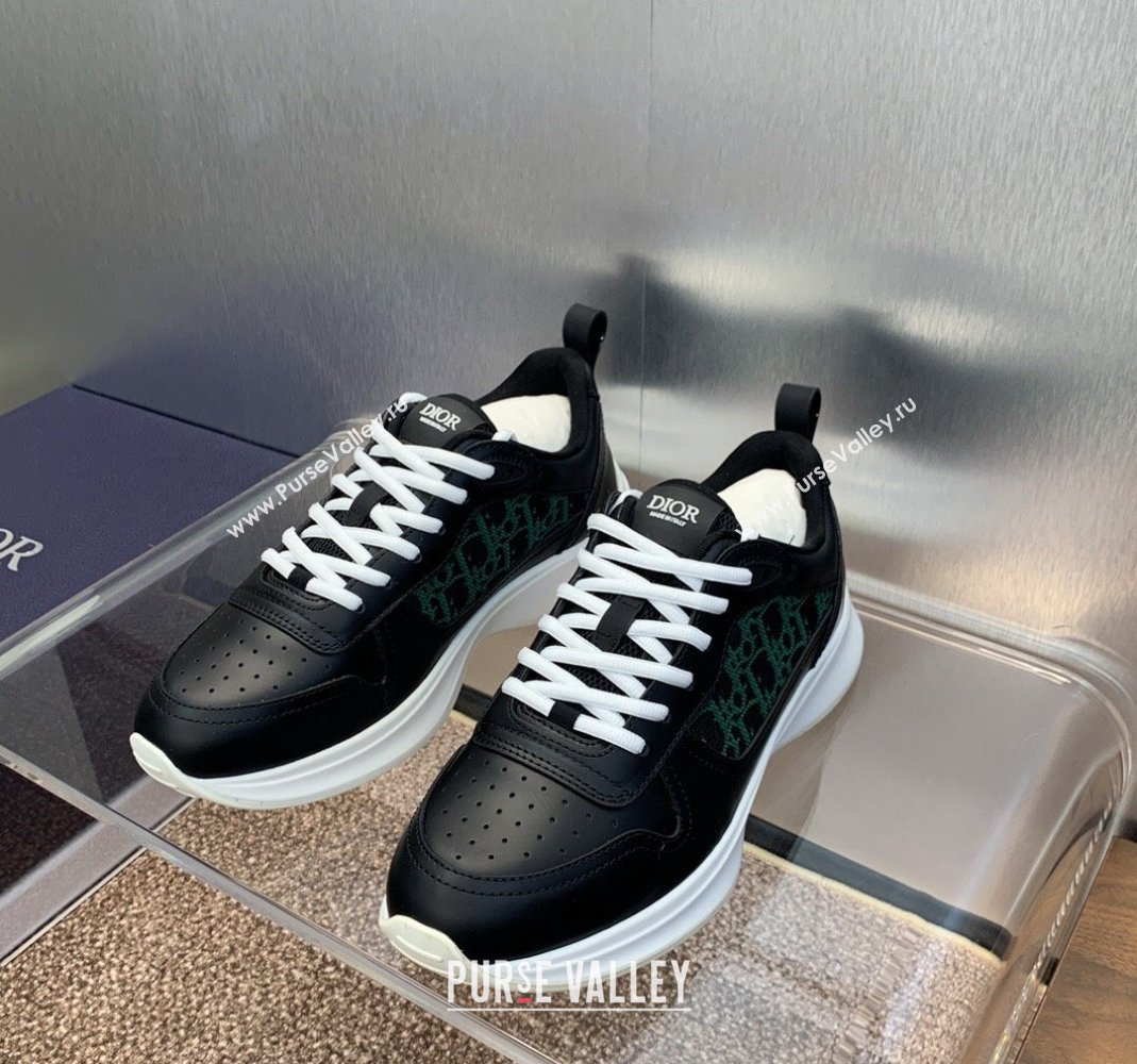 Dior Mens B25 Runner Sneakers in Smooth Calfskin and Dior Oblique Jacquard Black/Green 2024 (MD-240106026)